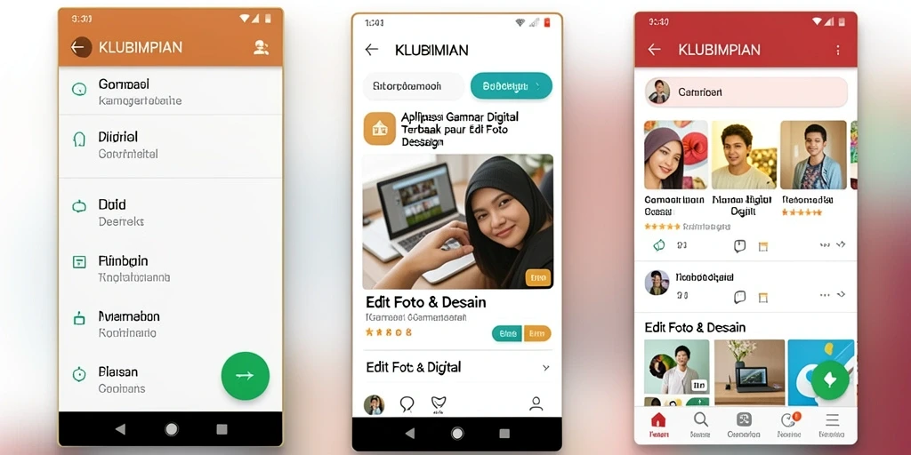 Tampilan antarmuka aplikasi KLUBIMPIAN yang memikat dan fungsional.