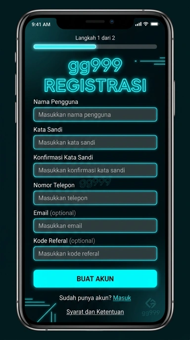 Tampilan halaman daftar gg999
