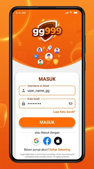 Tampilan halaman login gg999